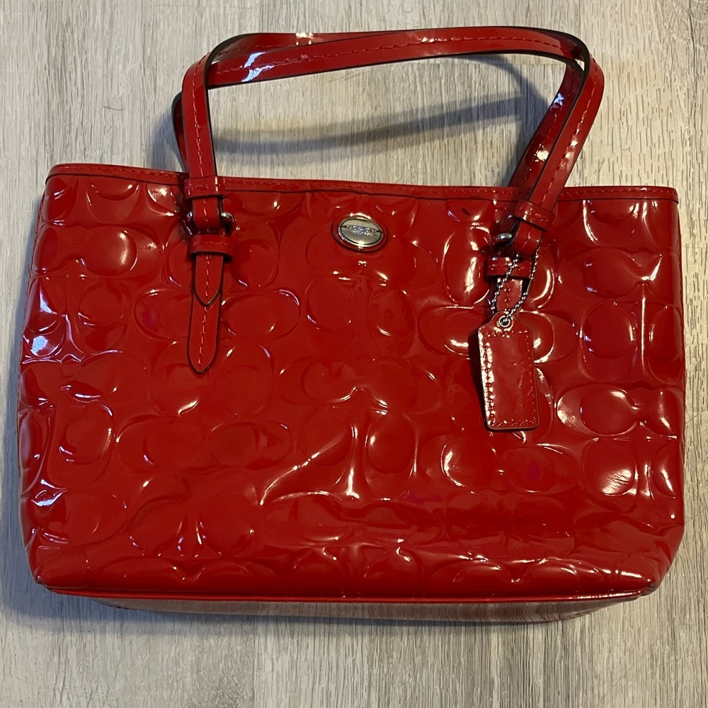 Coach Red Peyton Embossed Patent Leather Tote